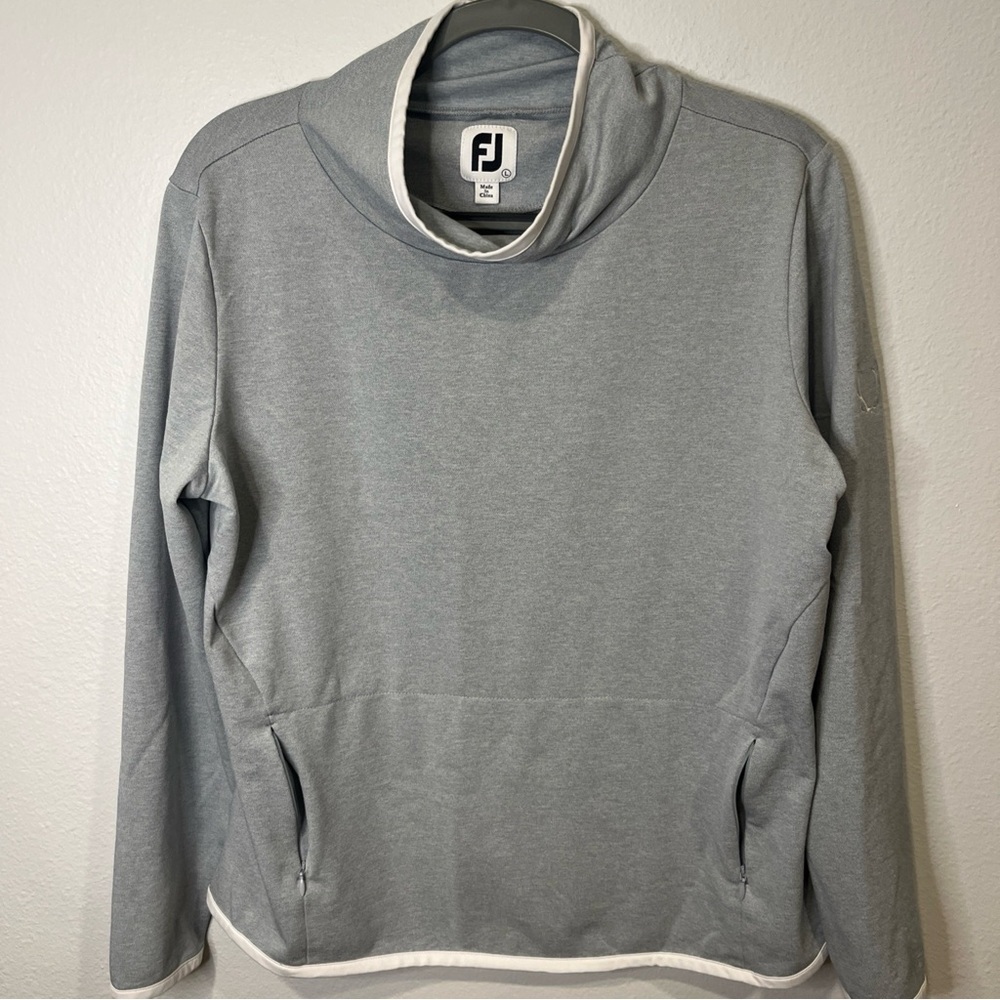 Footjoy FJ Sweatshirt Women's L Gray Stretch Pullover Golf pockets mock neck EUC